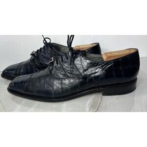 Belvedere Mens Navy Leather Ostrich Eel Dress Shoes Oxford Brogues Sz 12